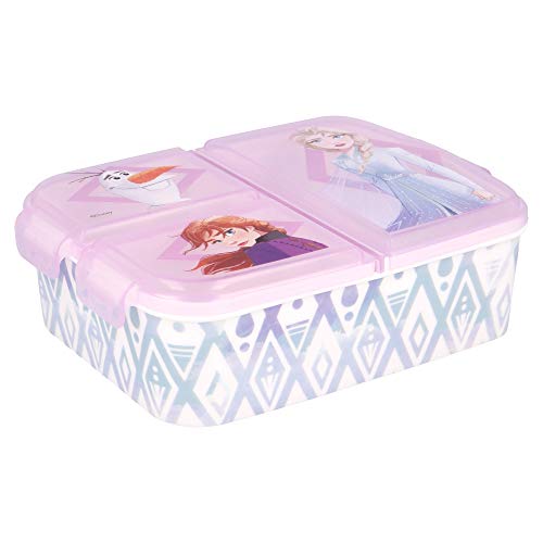 Frozen - Elsa Anna Olaf | Caja De Almuerzo Con 3 Compartimentos - Fiambrera Infantil Para Colegio - Lonchera Para Niños