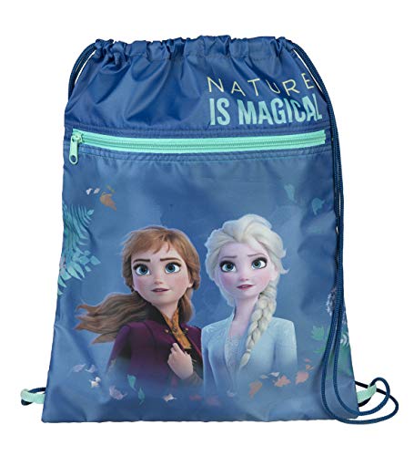 Frozen - Mochila infantil (5 piezas), diseño de Anna y Elsa con mochila, bolsa de deporte, fiambrera, botella de agua, juego de pegatinas, color azul