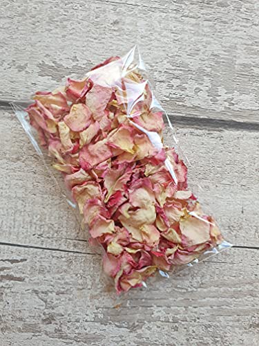Fun Floral Fusions 10 paquetes transparentes rellenos de pétalos naturales de color rojo y crema Ombre – confeti de boda – pétalos de flores secas, confeti de pétalos reales – confeti de celebración