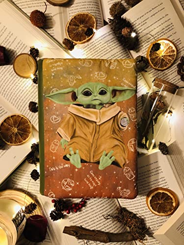 Funda artesanal mediana de solapa para libros de Baby Yoda Grogu Star Wars + marcapáginas de regalo, funda de algodón ecológico, acolchada, Harry Potter. Regalo ideal para adolescentes