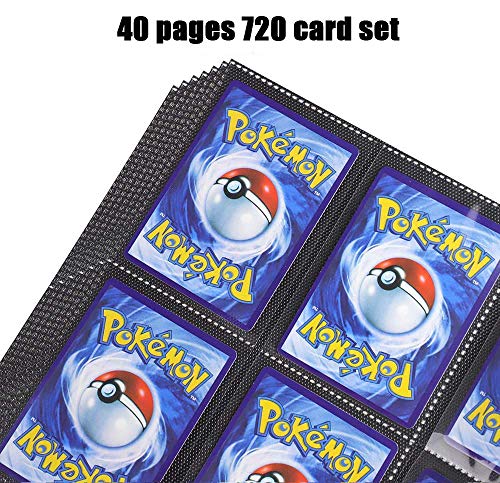 Funda para Cartas,Pokemon Trading Cards Album, 720 Bolsillos Tarjetas de Comercio 40 páginas,negro