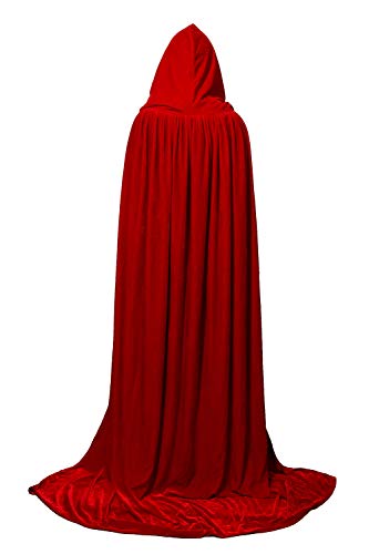 Funhoo Full Length Deluxe Velvet Cloak Cape Capa con Capucha Long Vimpire Cape para Navidad Halloween Disfraces de Cosplay Atrezzo Adulto 165cm (Rojo)