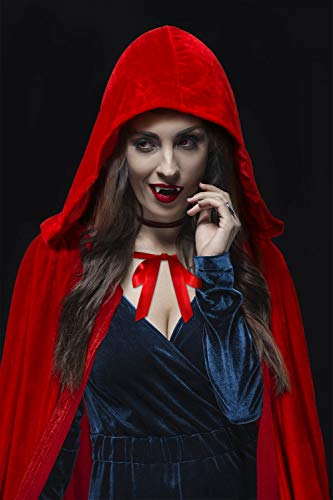 Funhoo Full Length Deluxe Velvet Cloak Cape Capa con Capucha Long Vimpire Cape para Navidad Halloween Disfraces de Cosplay Atrezzo Adulto 165cm (Rojo)
