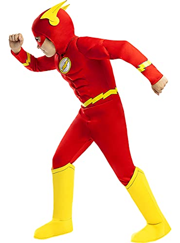 Funidelia | Disfraz de Flash Deluxe Oficial para niño Talla 10-12 años ▶ Superhéroes, DC Comics, Justice League - Color: Rojo - Licencia: 100% Oficial
