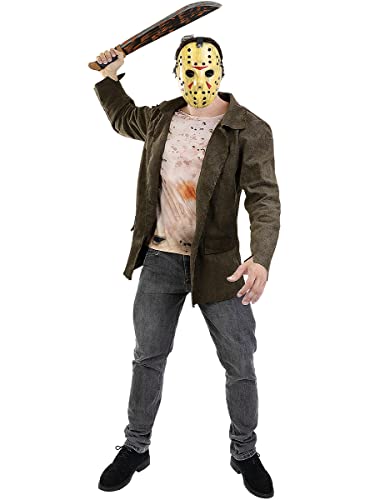 Funidelia | Disfraz de Jason Viernes 13 Oficial para Hombre Talla XL ▶ Friday The 13th, Películas de Miedo, Terror - Color: Marrón - Licencia: 100% Oficial