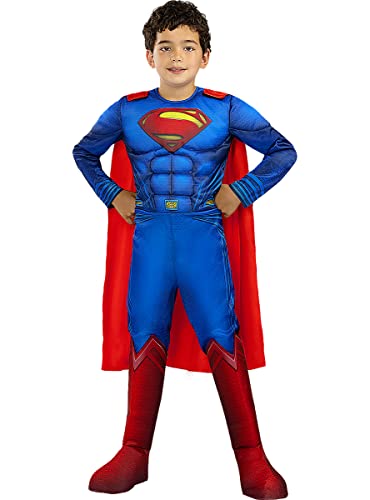 Funidelia | Disfraz de Superman deluxe - La Liga de la Justicia para niño ▶ Superhéroes, DC Comics - Disfraces para niños, accesorios para Fiestas, Carnaval y Halloween - Talla 7-9 años - Azul