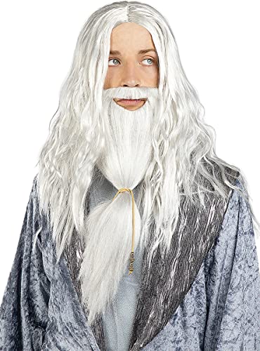 Funidelia | Peluca de Dumbledore con barba - Harry Potter para hombre ▶ Películas & Series, Magos, Gryffindor, Hogwarts - Accesorios para adultos, accesorio para disfraz - Gris / Plateado
