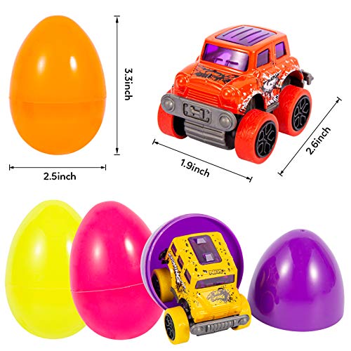 FunsLane Huevos de Pascua, 12 Piezas precargadas con Coches extraíbles, vehículos de Juguete para Regalos de Fiesta de Pascua, Rellenos de canastas de Pascua, Rellenos de Bolsas de Regalos