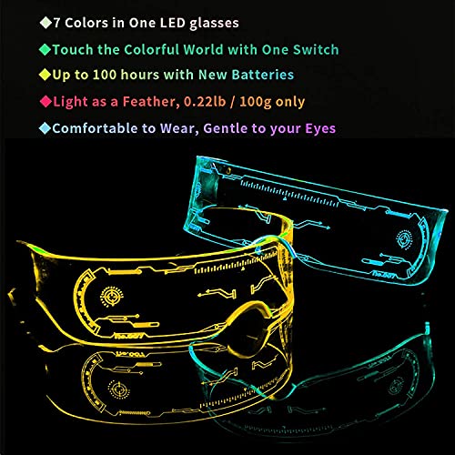 Gafas de neón de 7 Colores Cyberpunk LED Gafas Luminosas de 7 Colores Cyberpunk LED Iluminación Las Gafas de Sol Son Muy adecuadas para Juegos de rol y Festivales, Gafas Cyberpunk,1 Pack