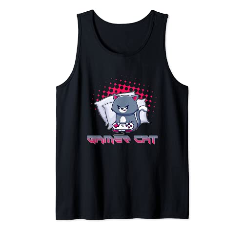 Gamer Cat Feline Feral Kitten Arcade Game Over Games Gaming Camiseta sin Mangas