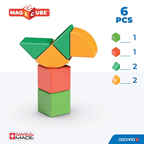 GEOMAG Magnetic Toys | Magnets for Kids | Magicube Shapes Starter Set | Early Learning Educational Building Blocks | Swiss-made | 6 Pieces | Ages 1 - 5
