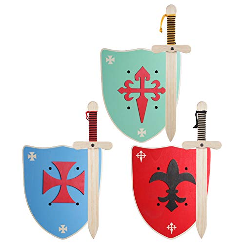 GERILEO Espada mas Escudo de Caballero de Madera artesanales - Complemento para Juegos y Disfraces. Disponible en Distintos Colores. (Escudo Azul - XL)