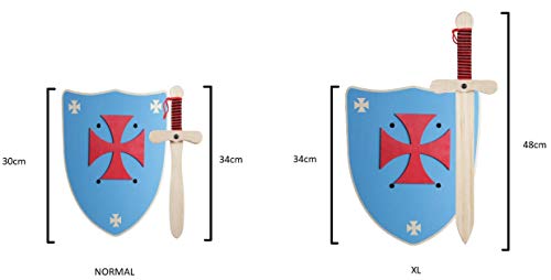 GERILEO Espada mas Escudo de Caballero de Madera artesanales - Complemento para Juegos y Disfraces. Disponible en Distintos Colores. (Escudo Azul - XL)