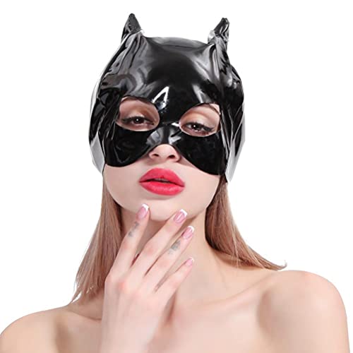 Gintdinpu Máscaras de Disfraces Máscara de Disfraces para Mujeres - Máscara de Juego de rol de Charol Máscara de Cabeza Completa Máscaras de Catwoman Orejas Máscara Negra para Vintage/Mardi Gras