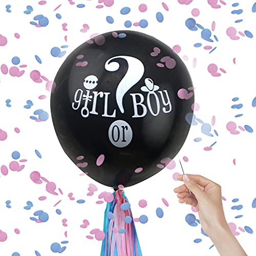 Globos de fiesta de género para Baby Shower Gender Reveal Party, 36 pulgadas Palloncino, confeti rosa y azul, globos de papel de aluminio y pancartas para fiestas de bebé, para niños o niñas