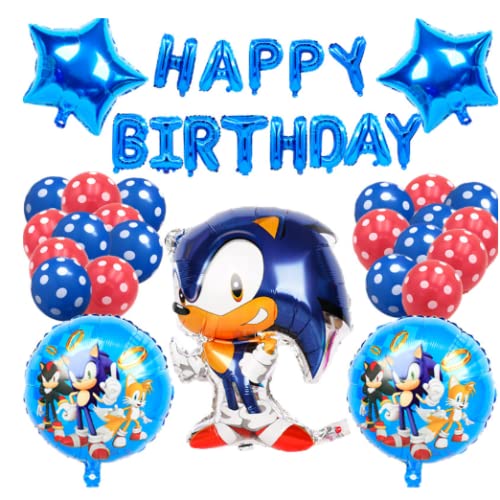 Globos de Sonic Decoracion Cumpleaños, 26 Piezas Aluminio Globos Decoración, Papel De Aluminio Conjunto De Globos, Cumpleaños Sonic Globos Decoración Set para Niños Fiesta Decoraciones de cumpleaños