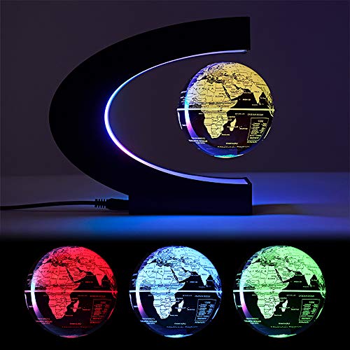 Globos magnéticos flotantes y levitantes Mapa del mundo de 3 "con luces LED, cosas interesantes y decoración de oficina para hombres Regalos de cumpleaños únicos