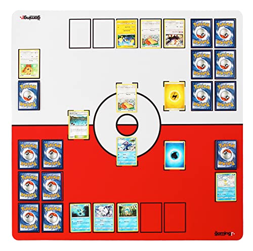 GMC Deluxe XL - Alfombrilla de juego para 2 jugadores, color rojo y blanco, compatible con Pokemon Trading Card Game Stadium Board Playmat para entrenadores de Pokemon compatibles, resistente al agua