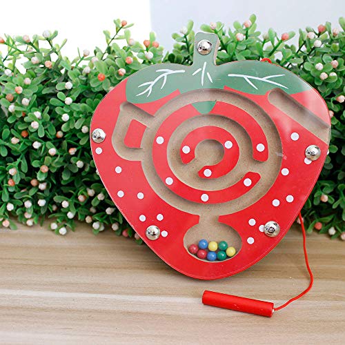 Gobus Mini Tiny Wooden Beads Maze Strawberry Pen Driving Maze Puzzle Educational Board Game Interactive Maze Toys for Children