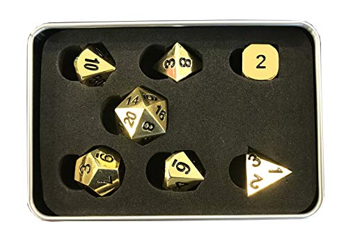 God Player - Metal Dice Set for Role Play Games - Gold Color - Ideal for Dungeon & Dragons D&D DED Pathfinder Cthulhu Dragonlance