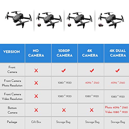 Goolsky Drone RC con cámara 4K Drone Cámara dual Track Vuelo Sensor de gravedad Gesto Foto Video Altitud Modo sin cabeza RC Quadcopter para adultos Niño