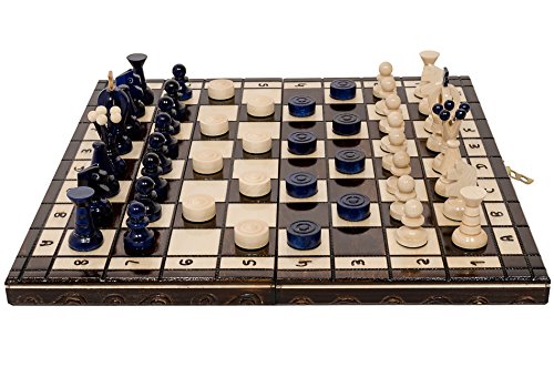 Great Kingdom Juego de ajedrez de Madera Hecho a Mano de 35 cm / 13,8 Pulgadas con borradores / Damas / borradores (Azul)