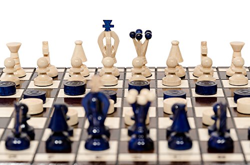 Great Kingdom Juego de ajedrez de Madera Hecho a Mano de 35 cm / 13,8 Pulgadas con borradores / Damas / borradores (Azul)