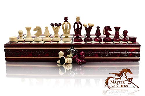 Great Kingdom Juego de ajedrez de Madera Hecho a Mano de 35 cm / 13,8 Pulgadas con borradores / Damas / borradores (Rojo)