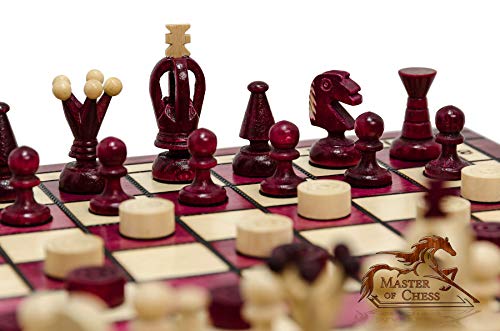 Great Kingdom Juego de ajedrez de Madera Hecho a Mano de 35 cm / 13,8 Pulgadas con borradores / Damas / borradores (Rojo)