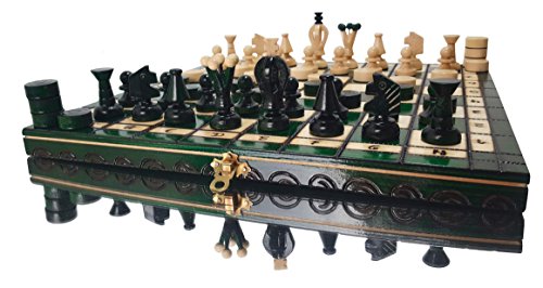 Great Kingdom Juego de ajedrez de Madera Hecho a Mano de 35 cm / 13,8 Pulgadas con borradores / Damas / borradores (Verde)