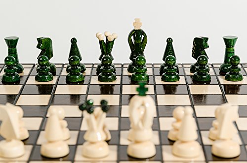 Great Kingdom Juego de ajedrez de Madera Hecho a Mano de 35 cm / 13,8 Pulgadas con borradores / Damas / borradores (Verde)