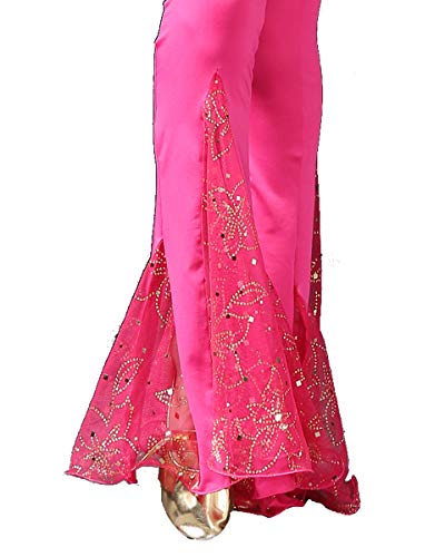 Grouptap Bollywood Tribal Encaje Cola de pez Indio Mujeres Danza del Vientre Top Pantalones Vestido Rosa árabe señoras Danza del Vientre rajas Pantalones Traje (Rosa, 150-169 cm, 45-65 kg)