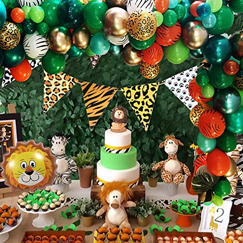 GuassLee Kit de guirnalda de globos para fiestas temáticas de safari en la selva, paquete de 151 con globos de animales y hojas de palma, para niños, fiestas de cumpleaños, baby shower, decoraciones