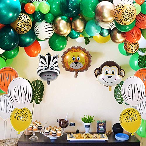 GuassLee Kit de guirnalda de globos para fiestas temáticas de safari en la selva, paquete de 151 con globos de animales y hojas de palma, para niños, fiestas de cumpleaños, baby shower, decoraciones