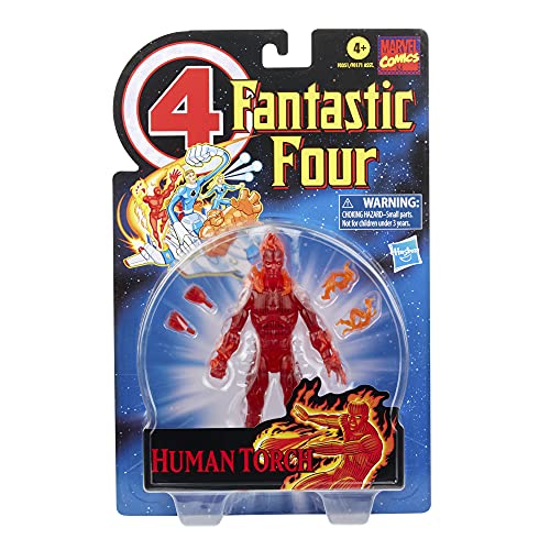 Hasbro Marvel Legends Series Retro Fantastic Four - Figura Coleccionable de la Antorcha Humana de 15 cm - 4 Accesorios, F0351