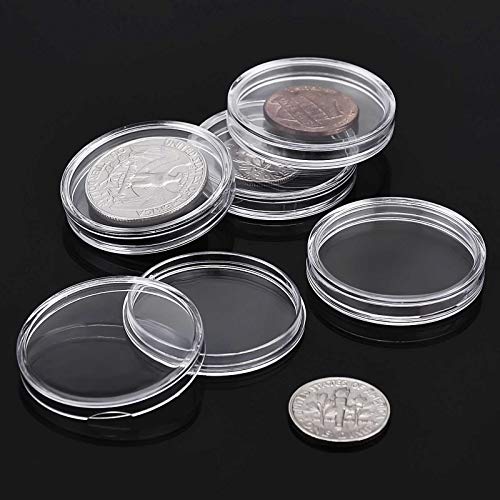 Hicarer 25 mm de Cápsulas de Monedas Transparente Funda de Moneda Redondo Materiales de Collección de Monedas (200 Piezas)
