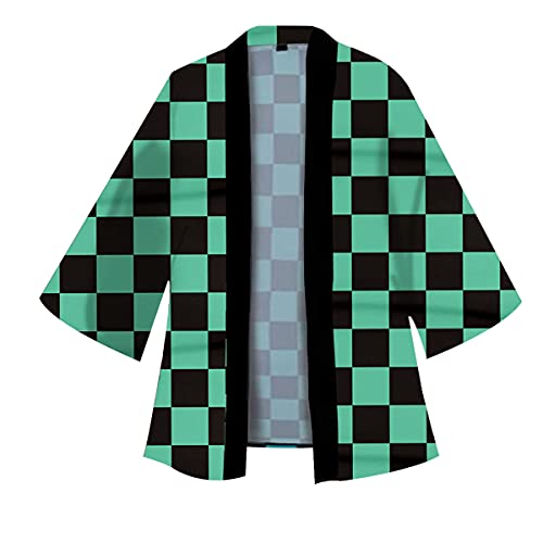 Hinevey Kamado Tanjirou Tomioka Giyuu Agatsuma Zenitsu Cosplay, kimono, cárdigan de punto y pendientes unisex estampados, kimono, capa con 1 par de pendientes con colgante (verde oscuro, XL)