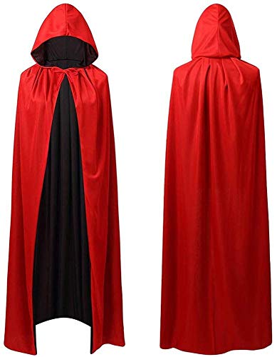 Hinleise Capa de bruja de mago – Capa con capucha negra y roja unisex vampiro reversible de doble capa para Halloween fiesta mascarada vestido de fantasía XL