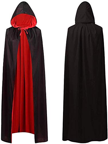 Hinleise Capa de bruja de mago – Capa con capucha negra y roja unisex vampiro reversible de doble capa para Halloween fiesta mascarada vestido de fantasía XL