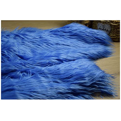 Hjb Tela de Piel Sintética de Pelo Largo Suave de Lujo de Felpa Mullida 170x50cm para Disfraces Artes Artesanías Juguetes Decoraciones Tiras de Cosplay(Color:Azul)