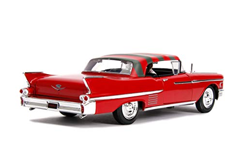 Hollywood Rides Jada Coche Modelo Diecast: Cadillac Series 62 1958 Rojo, con la Figura Freddy Krueger de Nightmare On ELM Street, Escala 1:24