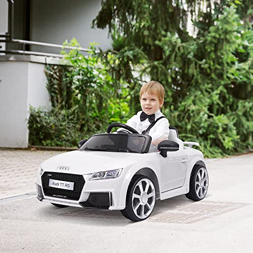 HOMCOM Audi TT Eléctrico Infantil Coche Juguete Niño 3 Años+ con Mando a Distancia con Música y Luces Modos de Aprendizaje Batería 6V Doble Apertura de Puerta 103x63x44cm Color Blanco