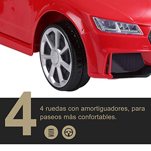 HOMCOM Audi TT Eléctrico Infantil Coche Juguete Niño 3 Años+ con Mando a Distancia con Música y Luces Modos de Aprendizaje Batería 6V Doble Apertura de Puerta Carga 30kg 103x63x44cm Color Rojo