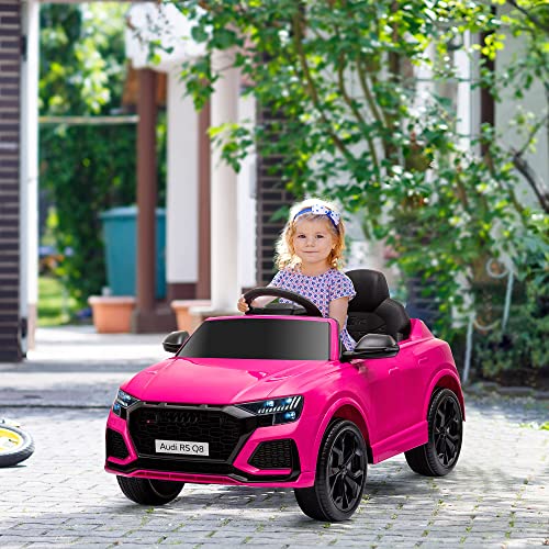 HOMCOM Coche Eléctrico Infantil +3 Años Licencia Audi RS Q8 con Batería 6V Mando a Distancia Música MP3 Bocina y Luces Velocidad Máx. 3km/h 101x62x51 cm Rosa