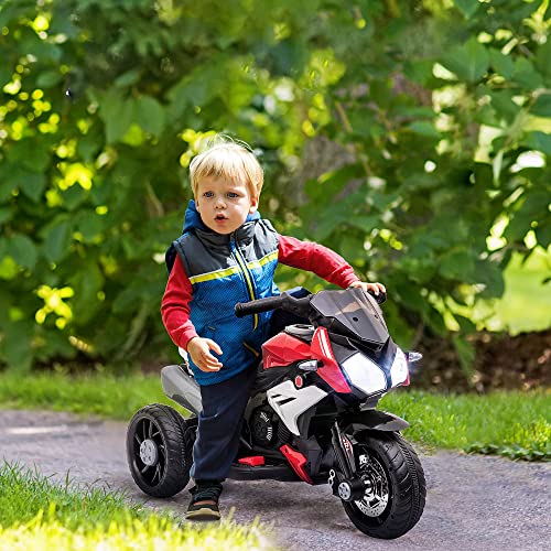 HOMCOM Moto Eléctrica Infantil con 3 Ruedas Trimoto para Niños de +3 Años con Batería 6V Recargable Funciones de Música Bocina Faros 86x42x52 cm Negro y Rojo