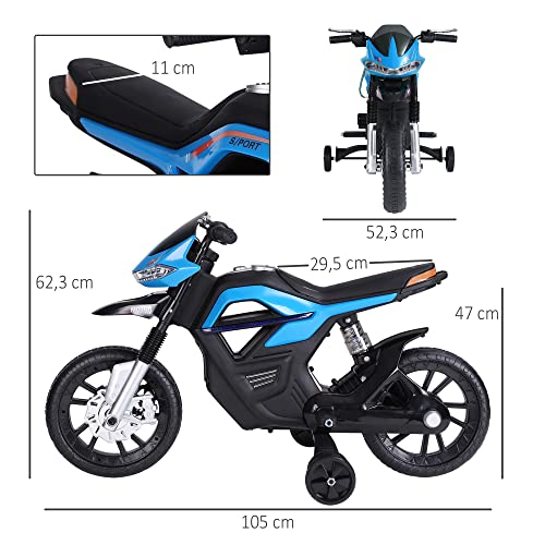 HOMCOM Moto Eléctrica para Niños 3+ años Moto de Juguete Infantil Batería 6V con Luces y Música 105x52.3x62.3cm