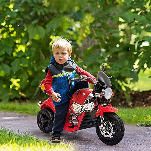 HOMCOM Moto Triciclo Eléctrico para Niños de 18-36 Meses Moto Eléctrica Infantil con 3 Ruedas Batería 6V con Botón de Música Bocina Luces y Maletero 87x46x54 cm Rojo