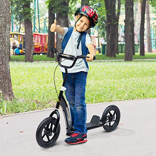 HOMCOM Patinete para Niños de +5 Años Scooter de 2 Ruedas Grandes de 12 Pulgadas con Freno y Manillar Ajustable en Altura Carga Máx. 50 kg 120x52x80-88 cm Negro