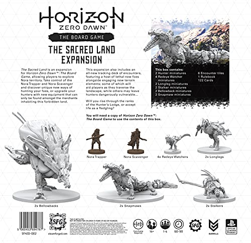 Horizon SFHZD-002 Zero Dawn Board Game - La expansión de la Tierra Sagrada. 12 miniaturas, 60-90 Minutos de Tiempo de Juego, 2-4 Jugadores, 14+