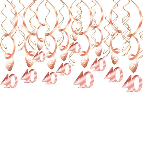HOWAF Decoración de cumpleaños 40 en Oro Rosa, 40 cumpleaños Decoración Colgante remolinos y Feliz cumpleaños 40 Mesa Confeti para Mujeres 40 Años Decoraciones Fiesta de Cumpleaños